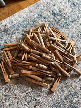 Vintage Antique Wooden Clothes Pins Lot Of Weathered Primitive